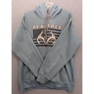 Realtree Outfitters Pullover Hoodie Mens Medium Blue Flag Antler Logo Hunting